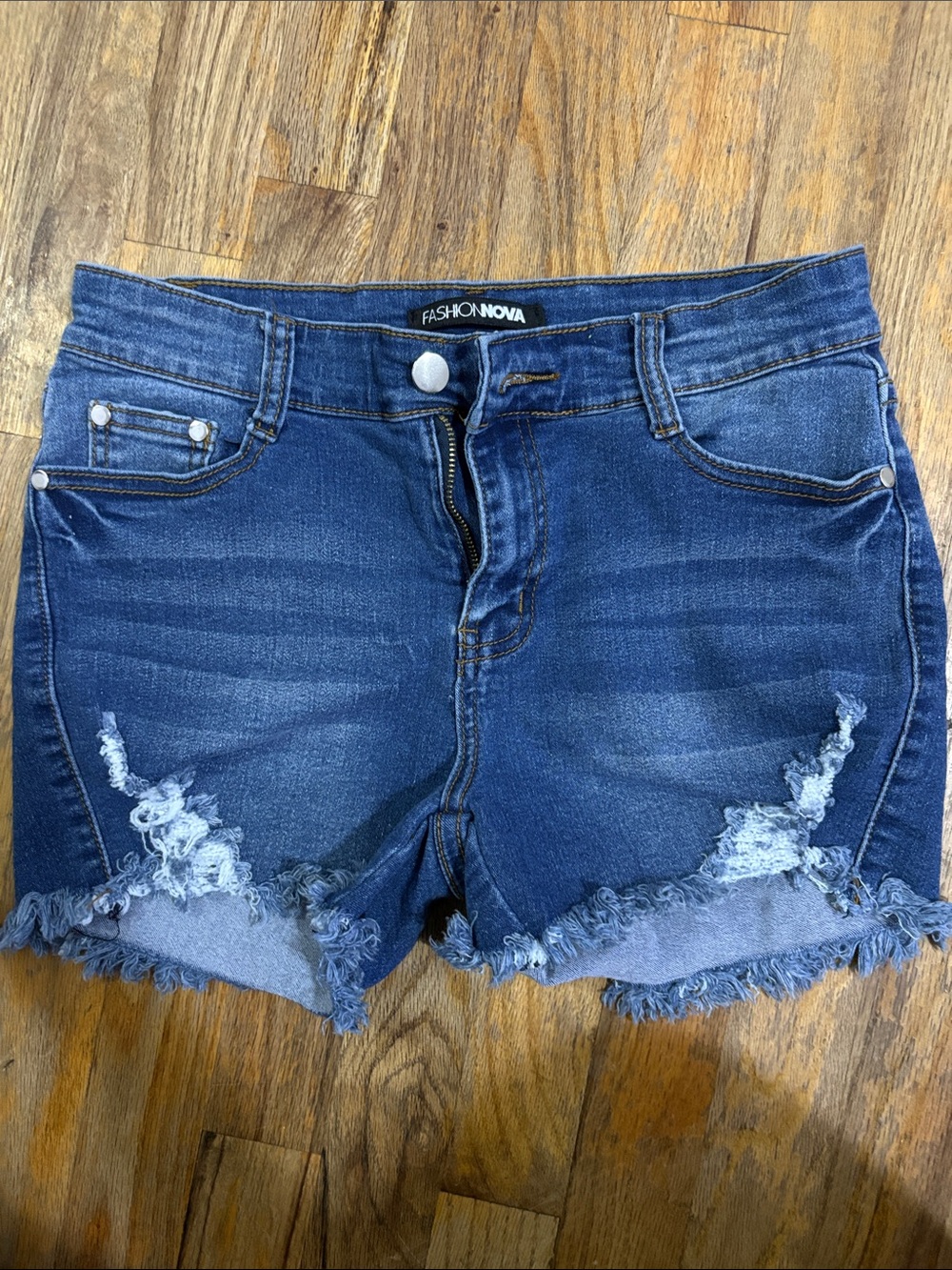 Fashion Nova Blue Distressed Denim Cutoff Shorts